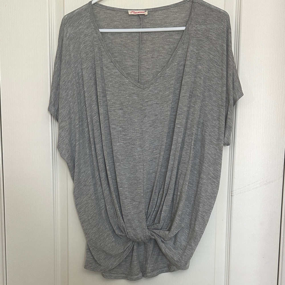 Maronie Heather Gray Knotted V-Neck Top - Size S